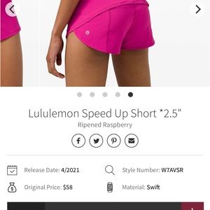 EUC Lululemon Speed Up Short *2.5" Ripened Raspberry size 6